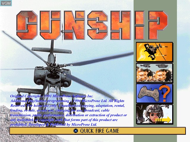 Image de l'ecran titre du jeu Gunship sur Sony Playstation