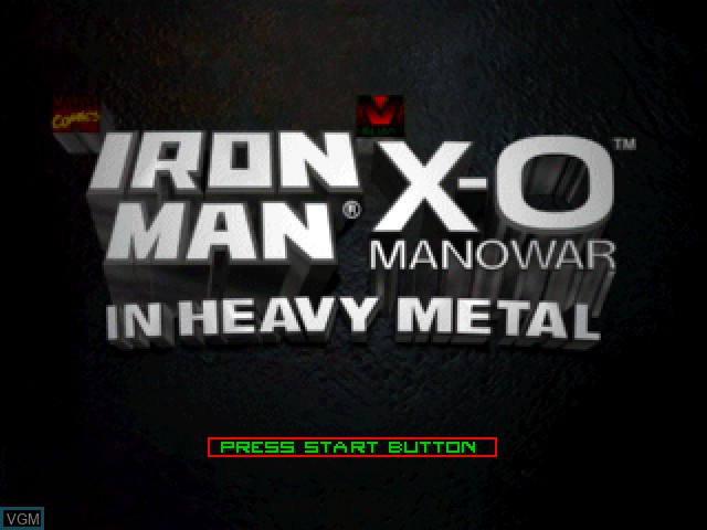 Image de l'ecran titre du jeu Iron Man & X-O Manowar in Heavy Metal sur Sony Playstation