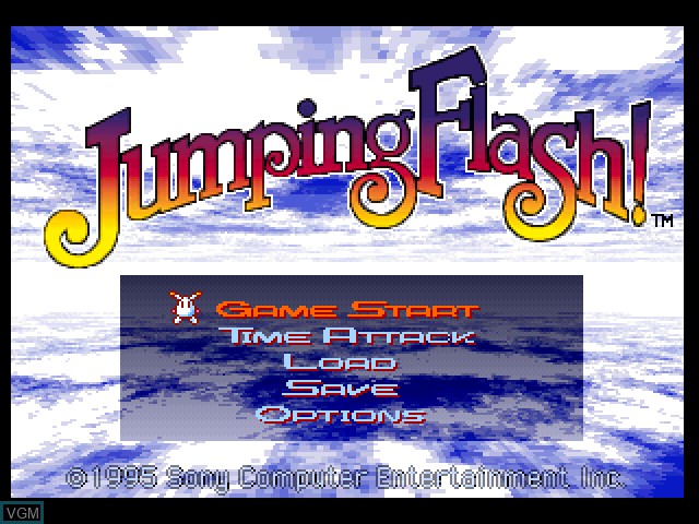 Image de l'ecran titre du jeu Jumping Flash! sur Sony Playstation
