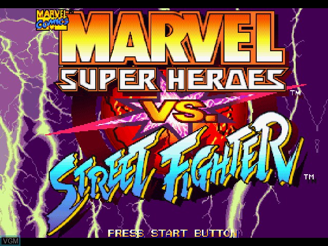 Image de l'ecran titre du jeu Marvel Super Heroes vs. Street Fighter sur Sony Playstation