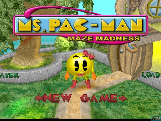 Image de l'ecran titre du jeu Ms. Pac-Man Maze Madness sur Sony Playstation