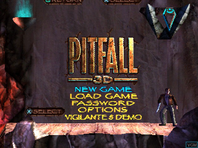 Image de l'ecran titre du jeu Pitfall 3D - Beyond the Jungle sur Sony Playstation