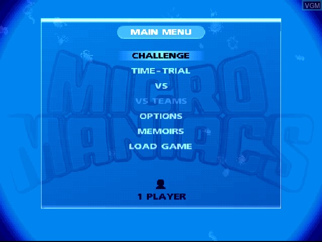 Image de l'ecran titre du jeu Micro Maniacs sur Sony Playstation