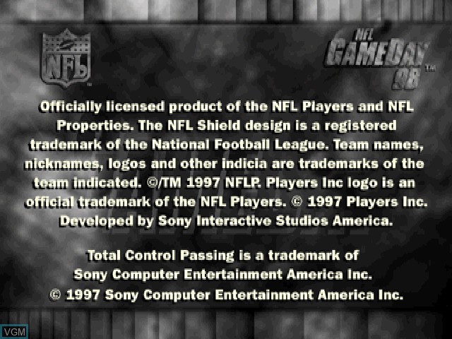 Image de l'ecran titre du jeu NFL GameDay 98 sur Sony Playstation