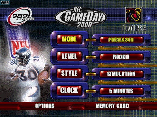 Image de l'ecran titre du jeu NFL GameDay 2000 sur Sony Playstation
