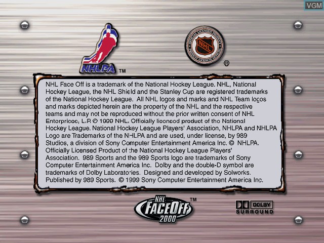 Image de l'ecran titre du jeu NHL FaceOff 2000 sur Sony Playstation