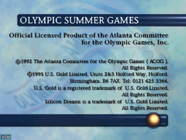 Image de l'ecran titre du jeu Olympic Summer Games - Atlanta 1996 sur Sony Playstation