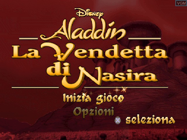 Image de l'ecran titre du jeu Aladdin - La Vendetta di Nasira sur Sony Playstation