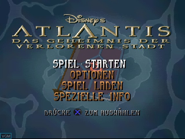 Image de l'ecran titre du jeu Atlantis - Das Geheimnis der verlorenen Stadt sur Sony Playstation