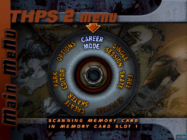 Image du menu du jeu Tony Hawk's Pro Skater 2 sur Sony Playstation