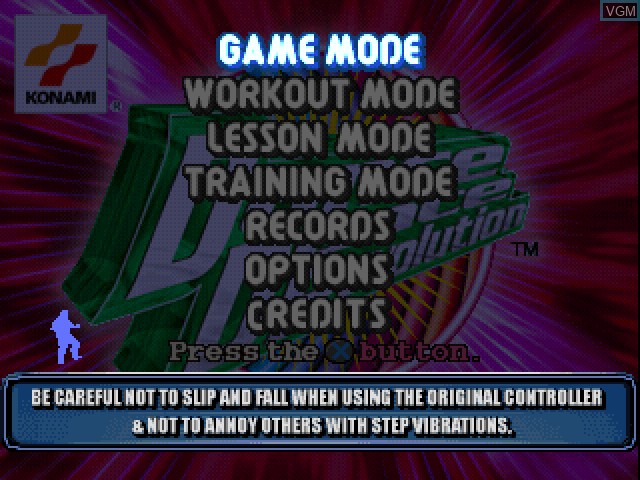 Image du menu du jeu Dance Dance Revolution sur Sony Playstation