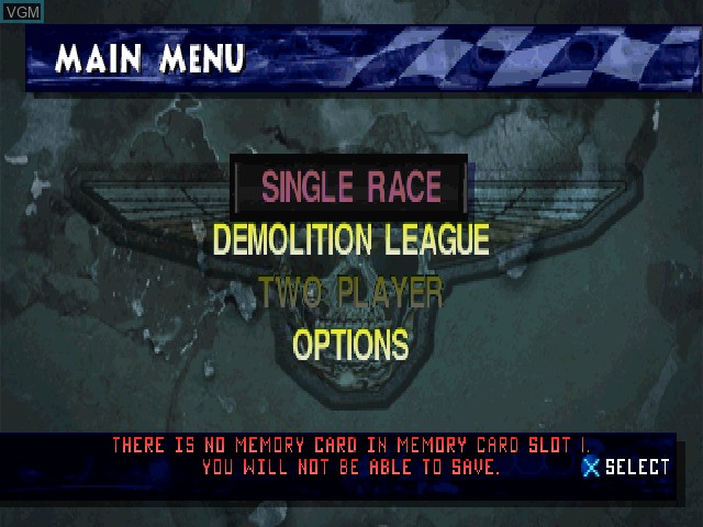 Image du menu du jeu Demolition Racer sur Sony Playstation
