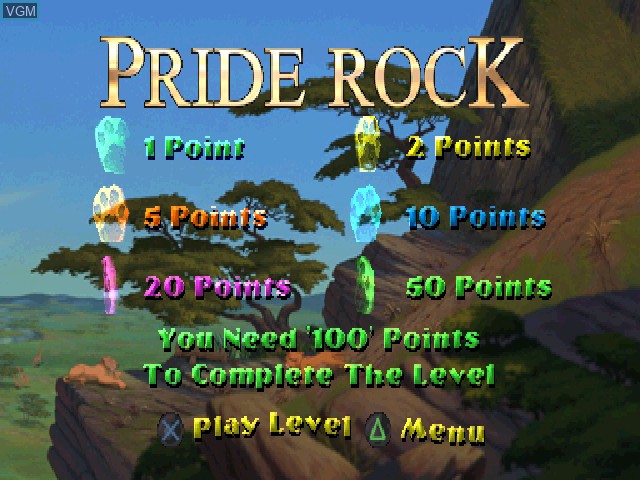 Image du menu du jeu Lion King, The - Simba's Mighty Adventure sur Sony Playstation