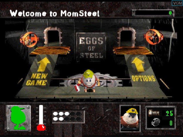 Image du menu du jeu Eggs of Steel - Charlie's Eggcellent Adventure sur Sony Playstation