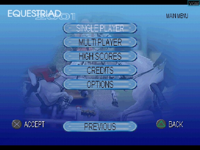 Image du menu du jeu Equestriad 2001 sur Sony Playstation