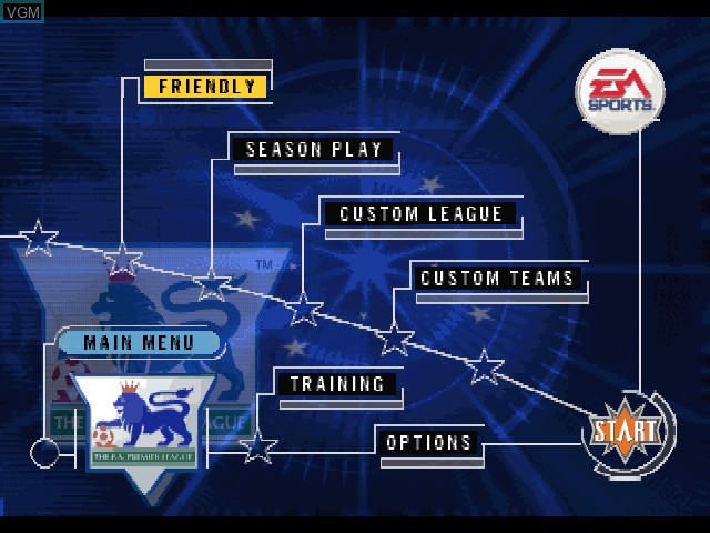 Image du menu du jeu F.A. Premier League Stars, The sur Sony Playstation