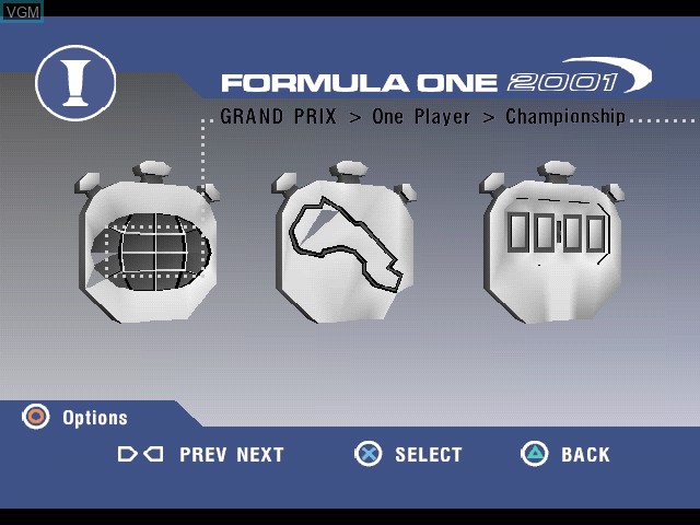Image du menu du jeu Formula One 2001 sur Sony Playstation