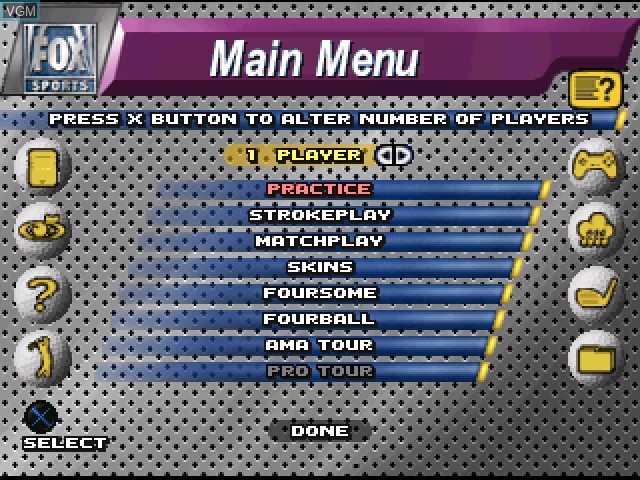 Image du menu du jeu Fox Sports Golf '99 sur Sony Playstation