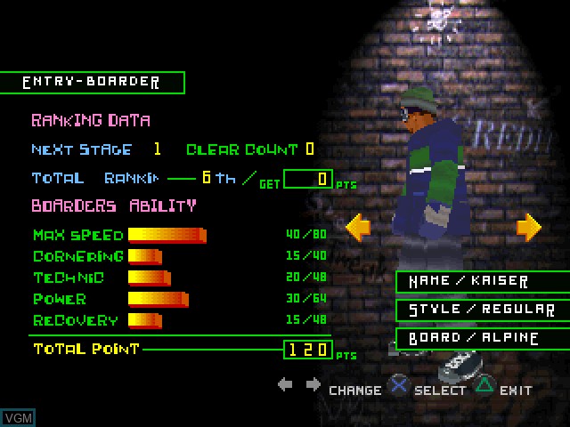 Image du menu du jeu Freestyle Boardin' '99 sur Sony Playstation
