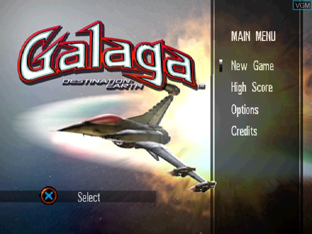 Image du menu du jeu Galaga - Destination Earth sur Sony Playstation