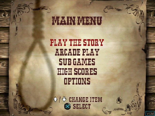 Image du menu du jeu Gunfighter - The Legend Of Jesse James sur Sony Playstation