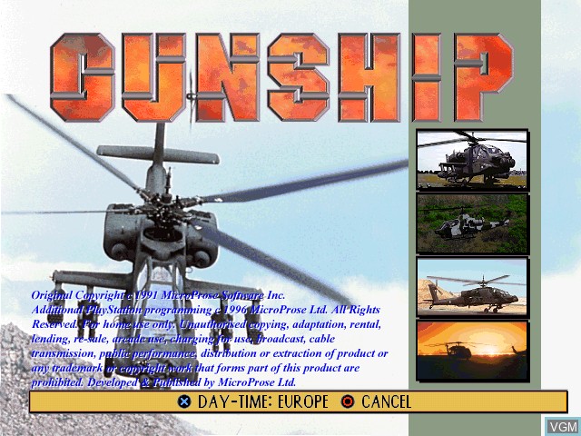 Image du menu du jeu Gunship sur Sony Playstation