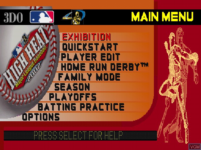 Image du menu du jeu High Heat Major League Baseball 2002 sur Sony Playstation