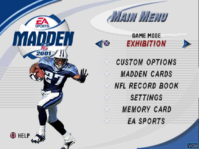 Image du menu du jeu Madden NFL 2001 sur Sony Playstation