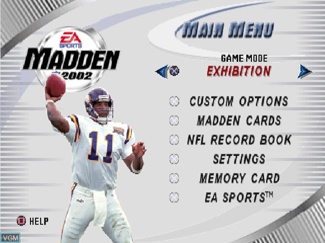 Image du menu du jeu Madden NFL 2002 sur Sony Playstation