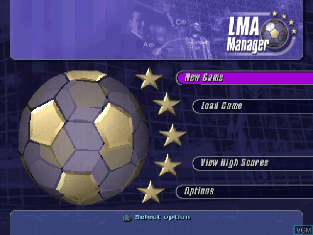 Image du menu du jeu LMA Manager sur Sony Playstation