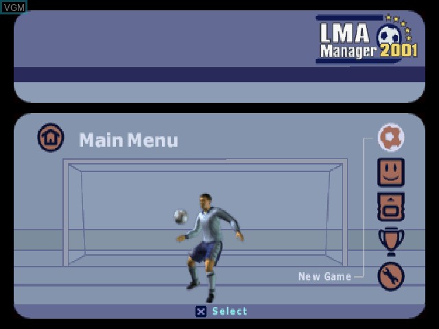 Image du menu du jeu LMA Manager 2001 sur Sony Playstation