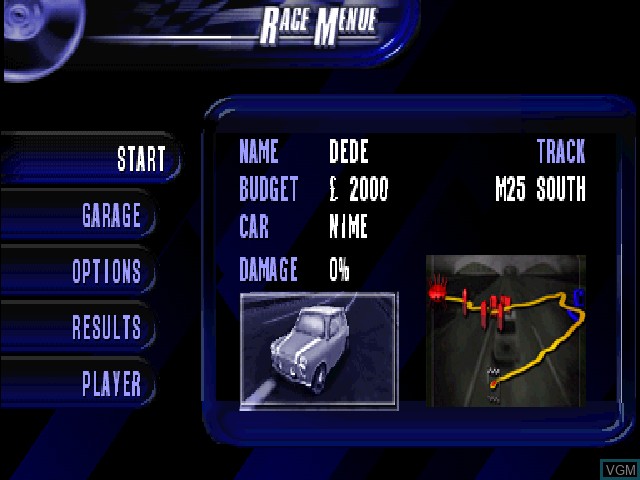 Image du menu du jeu London Racer sur Sony Playstation