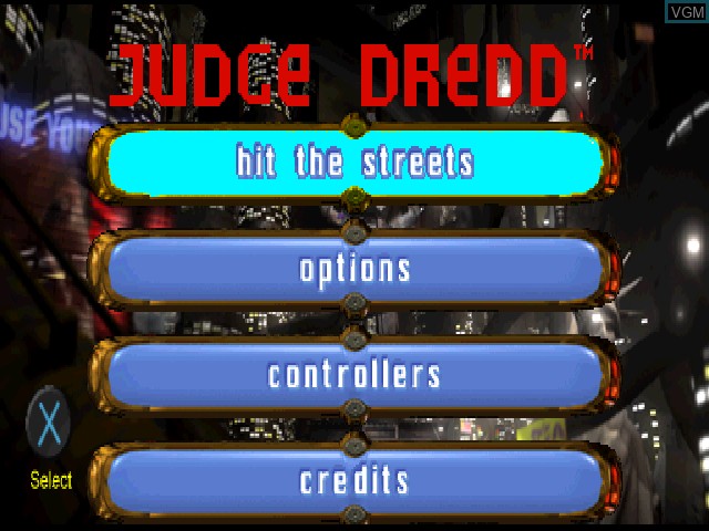 Image du menu du jeu Judge Dredd sur Sony Playstation