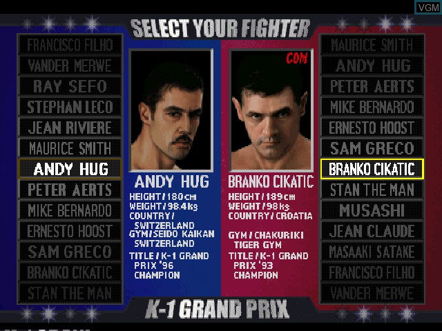 Image du menu du jeu K-1 Grand Prix sur Sony Playstation