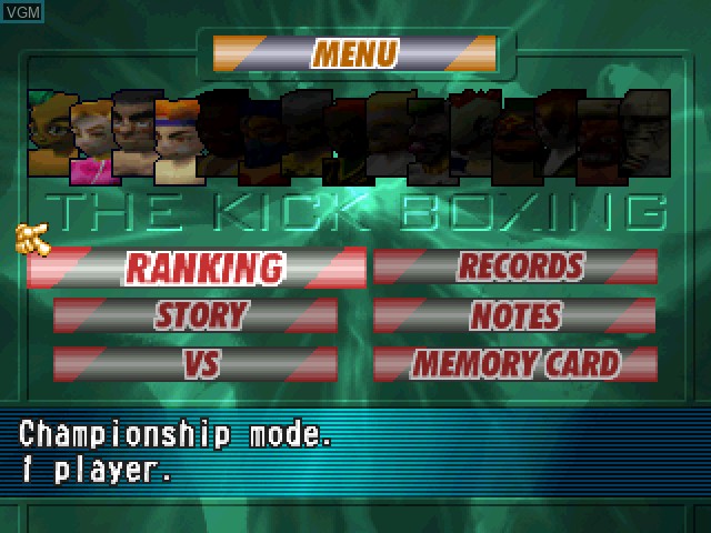 Image du menu du jeu Kickboxing sur Sony Playstation