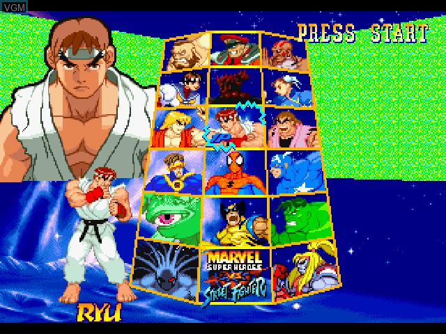 Image du menu du jeu Marvel Super Heroes vs. Street Fighter sur Sony Playstation