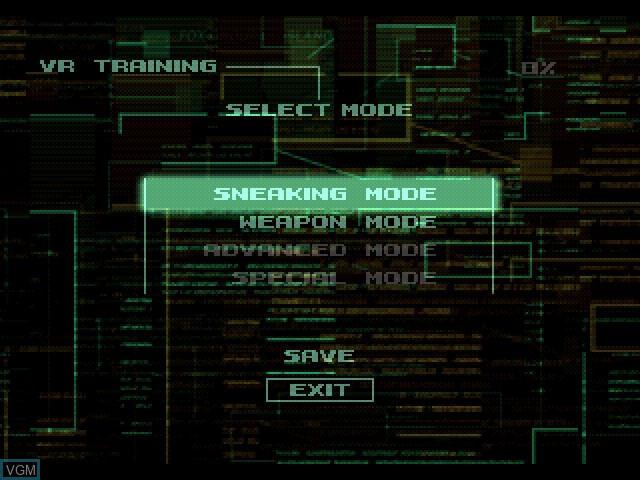 Image du menu du jeu Metal Gear Solid - VR Missions sur Sony Playstation