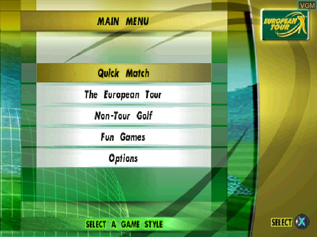 Image du menu du jeu PGA European Tour Golf sur Sony Playstation