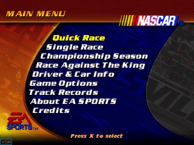 Image du menu du jeu NASCAR 2000 sur Sony Playstation