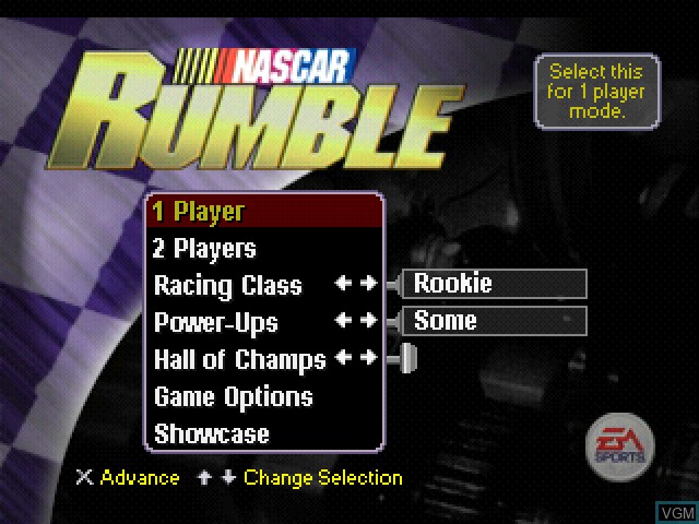 Image du menu du jeu NASCAR Rumble sur Sony Playstation