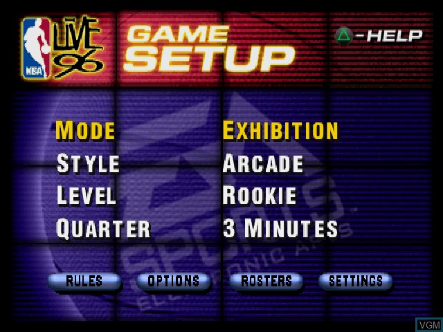 Image du menu du jeu NBA Live 96 sur Sony Playstation