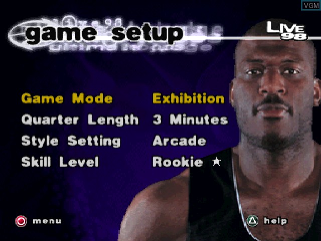 Image du menu du jeu NBA Live 98 sur Sony Playstation