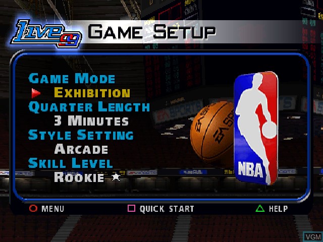 Image du menu du jeu NBA Live 99 sur Sony Playstation