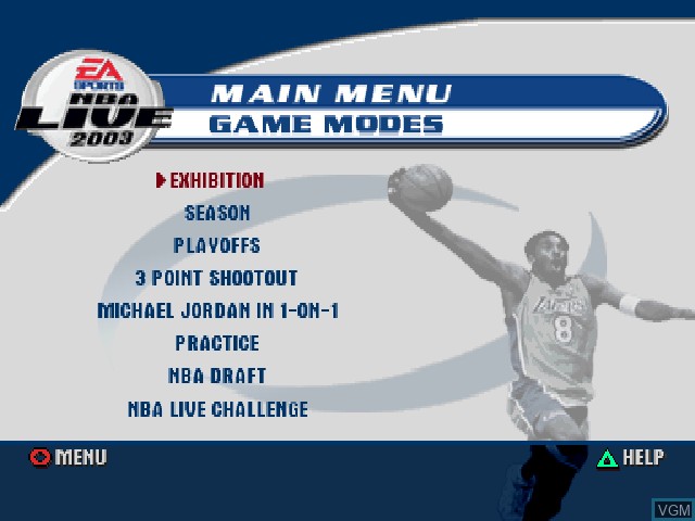 Image du menu du jeu NBA Live 2003 sur Sony Playstation