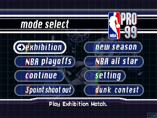 Image du menu du jeu NBA Pro 99 sur Sony Playstation