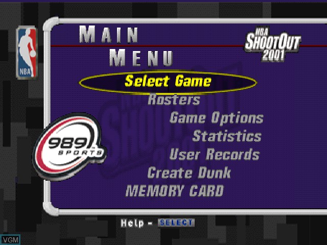 Image du menu du jeu NBA ShootOut 2001 sur Sony Playstation