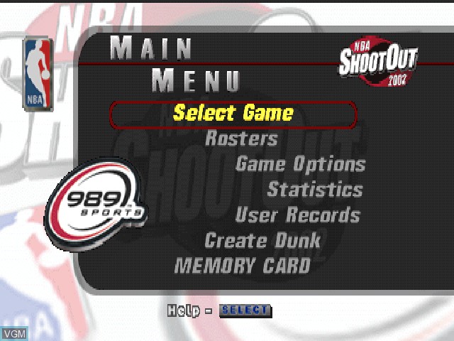 Image du menu du jeu NBA ShootOut 2002 sur Sony Playstation