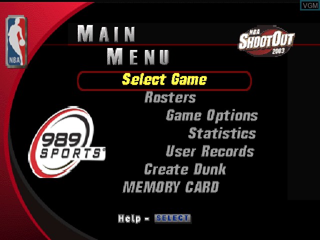 Image du menu du jeu NBA ShootOut 2003 sur Sony Playstation