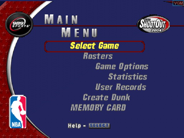 Image du menu du jeu NBA ShootOut 2004 sur Sony Playstation