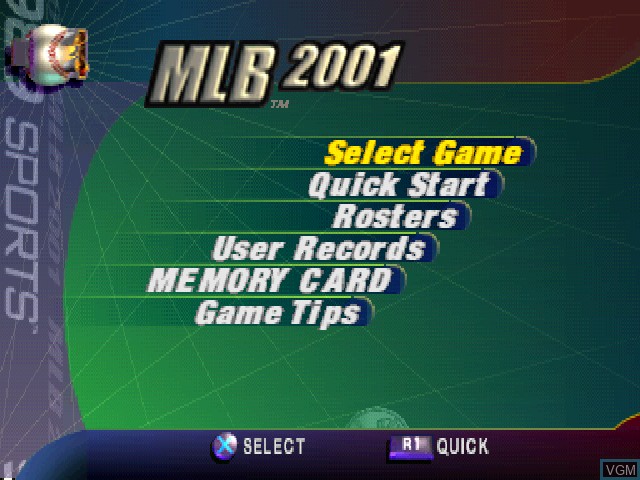 Image du menu du jeu MLB 2001 sur Sony Playstation